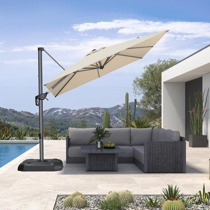 SUNGUARD UMBRELLAS Square Cantilever Patio Umbrella, 360-Degree Rotating Offset Umbrella with Aluminum Frame - Beige / 9' X 9' / Left-right Tilt