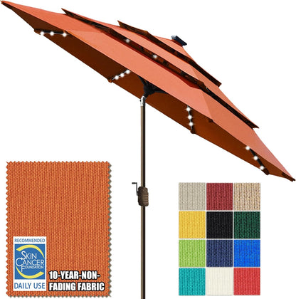 SUNGUARD UMBRELLAS Solar LED Patio Umbrella, 80-Light Acrylic Market Umbrella with Crank and Tilt - Burgundy / 10FT Triple Vents