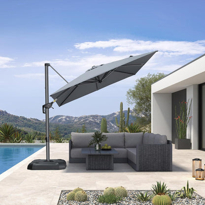 SUNGUARD UMBRELLAS Square Cantilever Patio Umbrella, 360-Degree Rotating Offset Umbrella with Aluminum Frame - Light Grey / 10 Feet / Standard