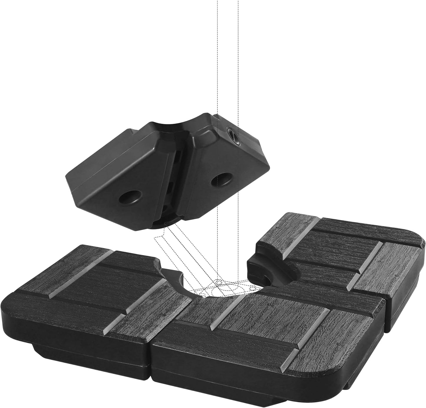 SUNGUARD UMBRELLAS 4-Piece 190 lb Fillable Cantilever Umbrella Base, Water or Sand Offset Stand - Black / 190LBS