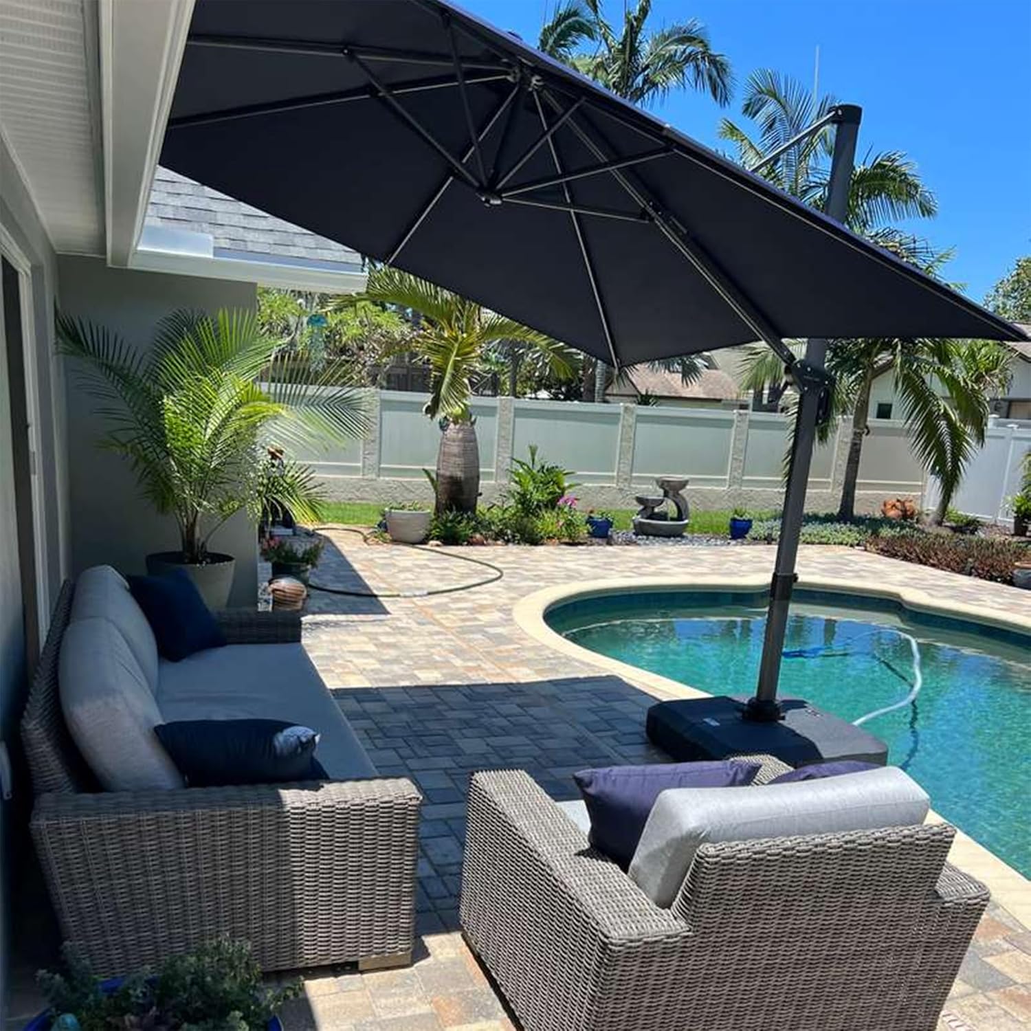 SUNGUARD UMBRELLAS Square Cantilever Patio Umbrella, 360-Degree Rotating Offset Umbrella with Aluminum Frame