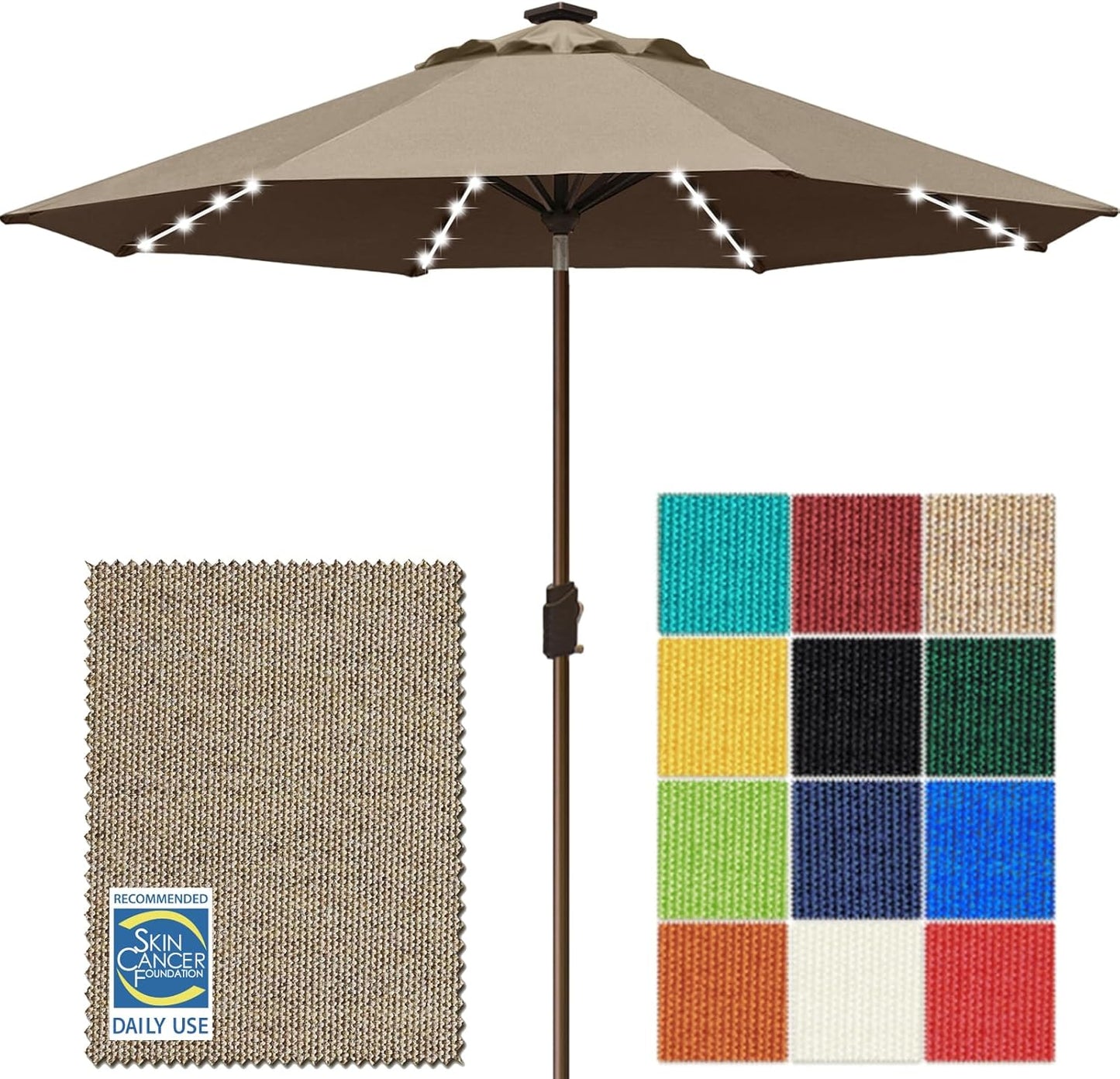 SUNGUARD UMBRELLAS Solar LED Patio Umbrella, 80-Light Acrylic Market Umbrella with Crank and Tilt - Forest Green / 10FT Single Vent