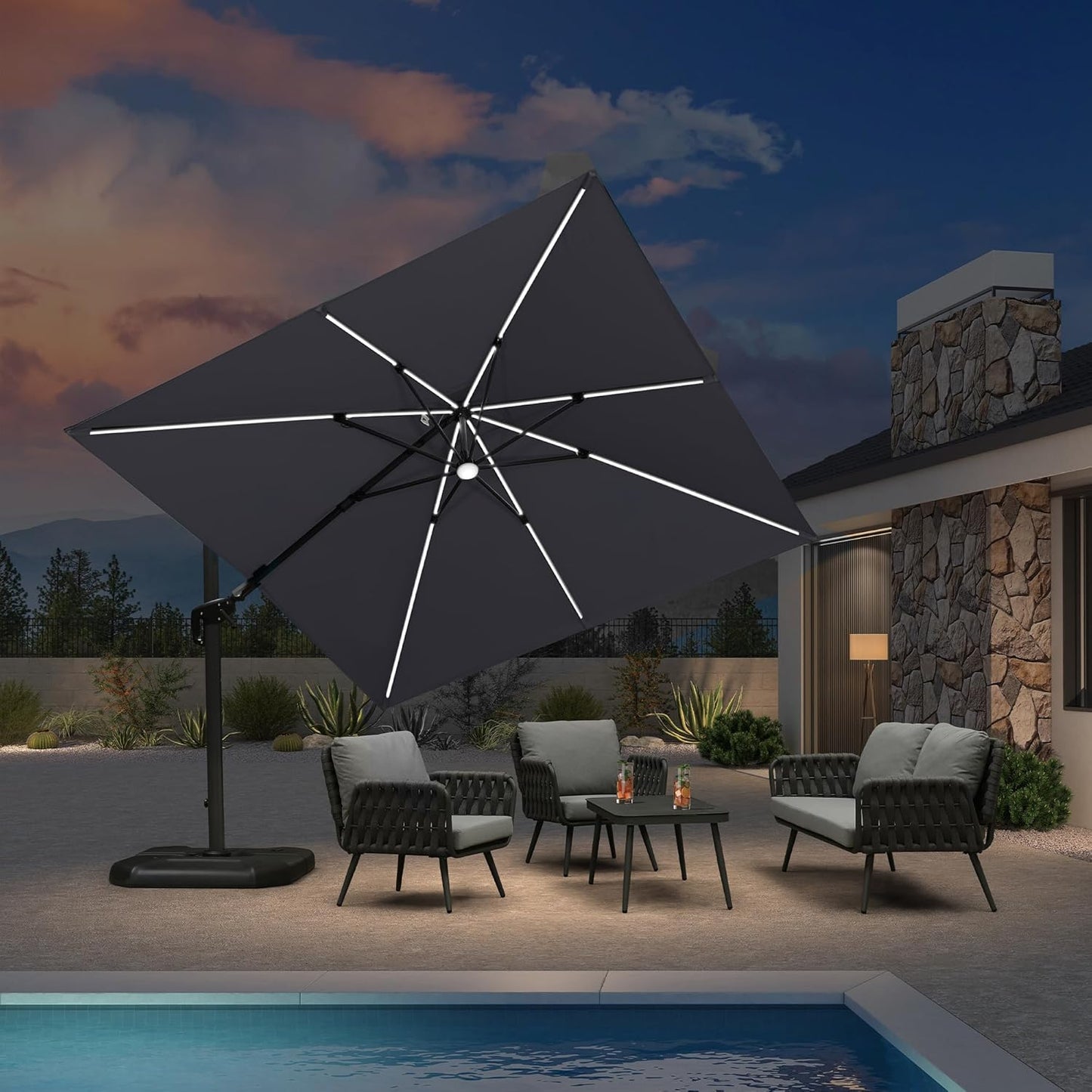 SUNGUARD UMBRELLAS Square Cantilever Patio Umbrella, 360-Degree Rotating Offset Umbrella with Aluminum Frame - Black / 9' X 9' / Standard