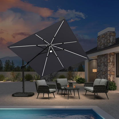 SUNGUARD UMBRELLAS Square Cantilever Patio Umbrella, 360-Degree Rotating Offset Umbrella with Aluminum Frame - Black / 9' X 9' / Standard
