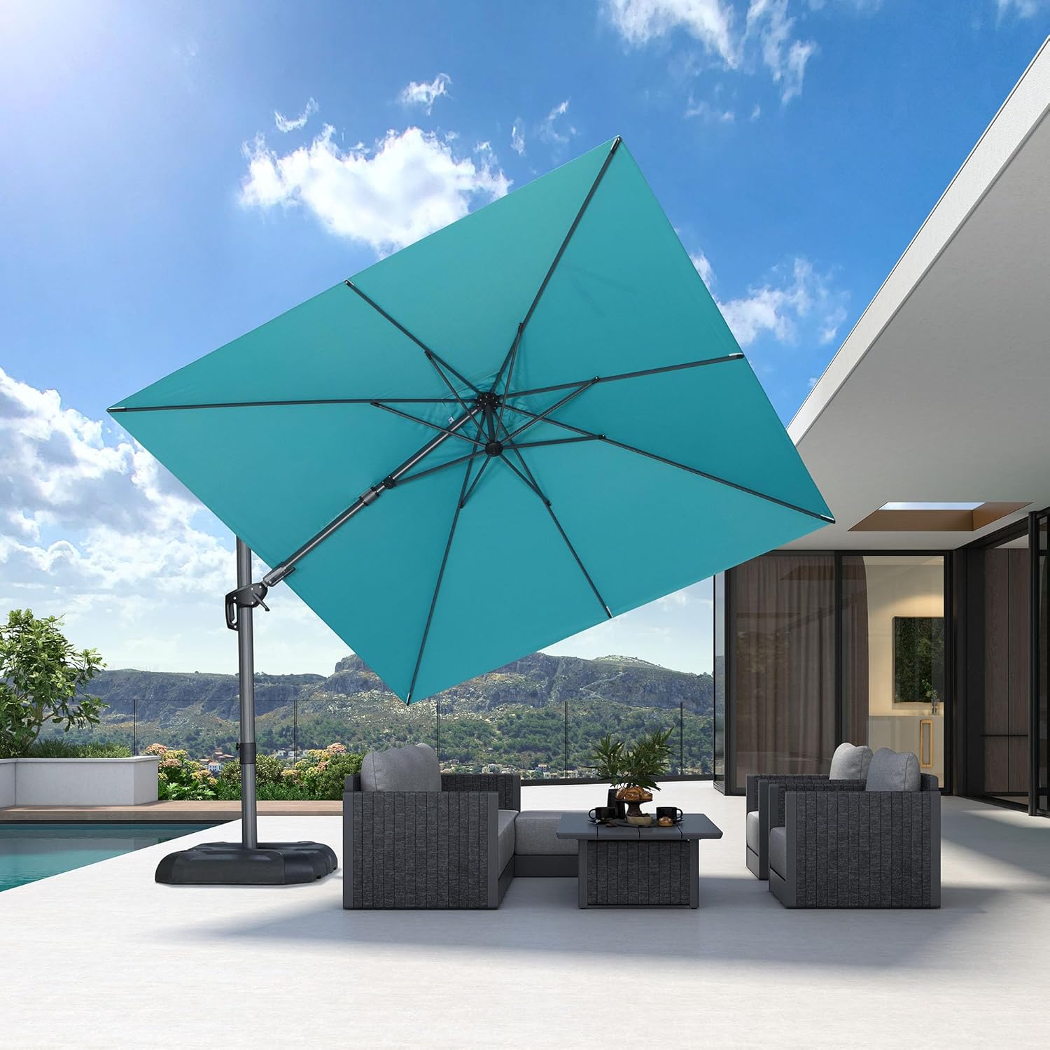 SUNGUARD UMBRELLAS Square Cantilever Patio Umbrella, 360-Degree Rotating Offset Umbrella with Aluminum Frame - Terra / 10' X 10' / Standard