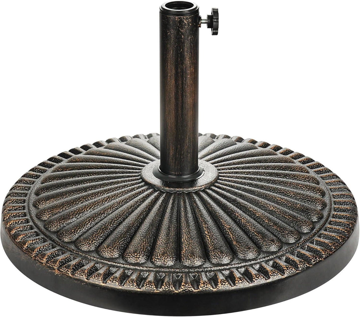 SUNGUARD UMBRELLAS Round Bronze Patio Umbrella Base, Resin Concrete Stand for Up to 1.9 in Poles - 40lb