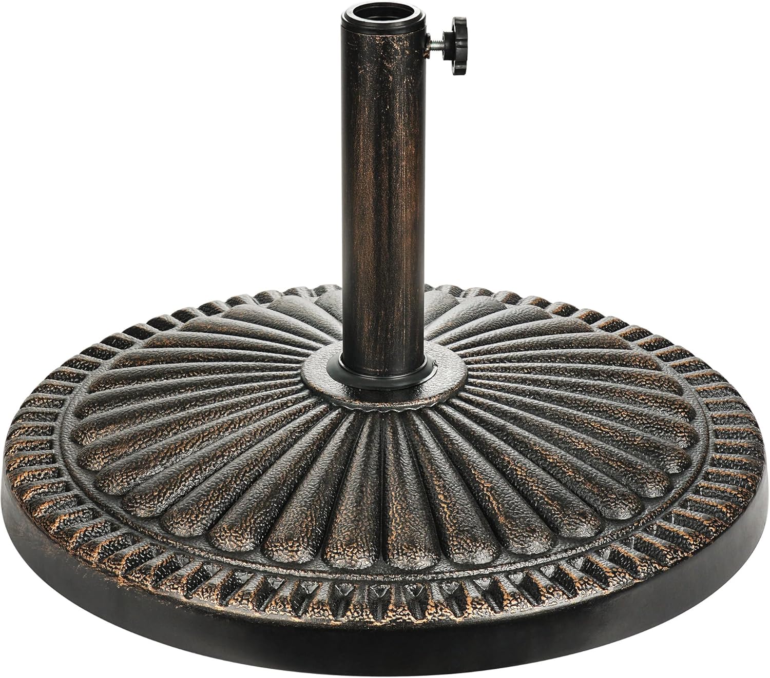 SUNGUARD UMBRELLAS Round Bronze Patio Umbrella Base, Resin Concrete Stand for Up to 1.9 in Poles - 40lb
