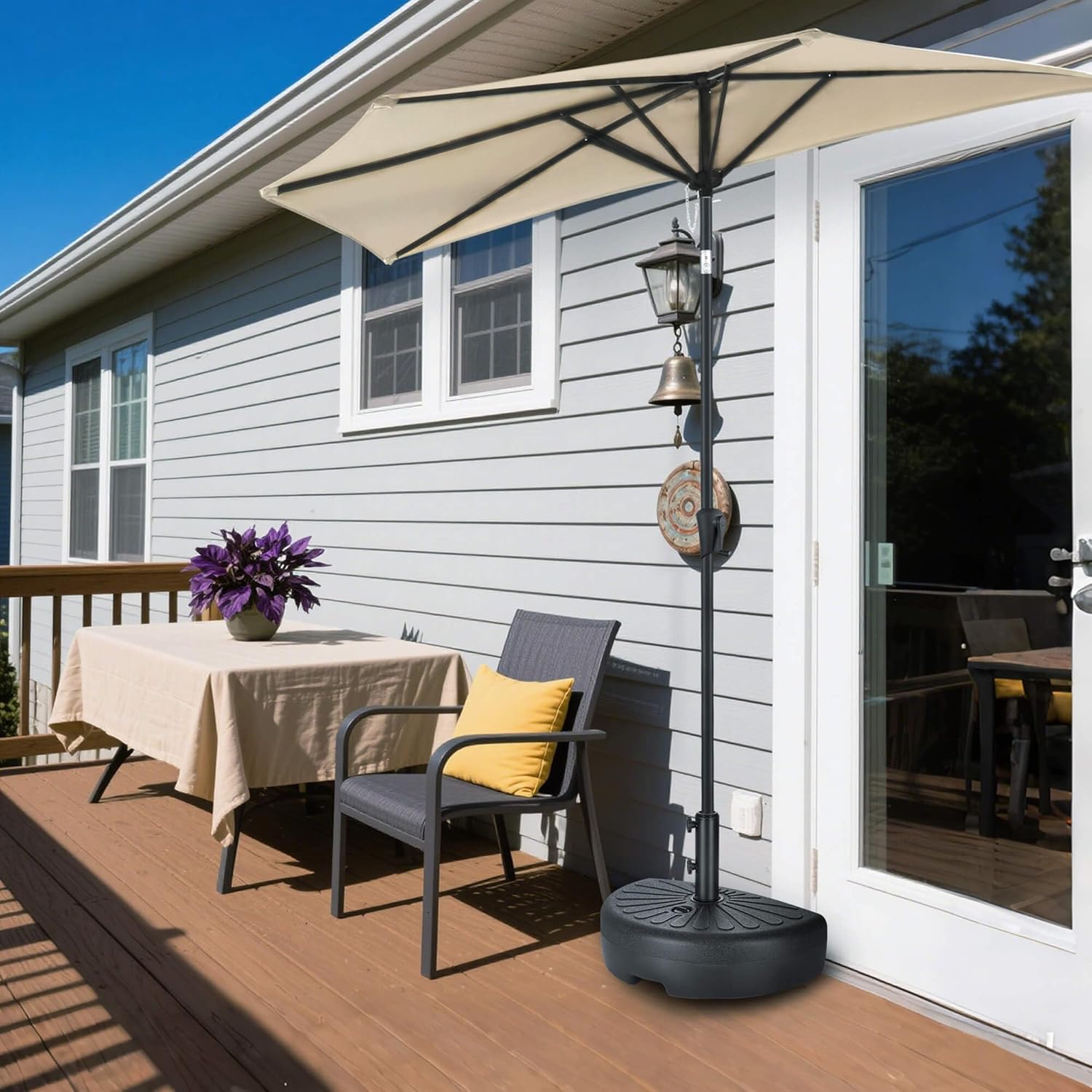 SUNGUARD UMBRELLAS 73 lb Half Round Fillable Patio Umbrella Base, Water and Sand Outdoor Stand