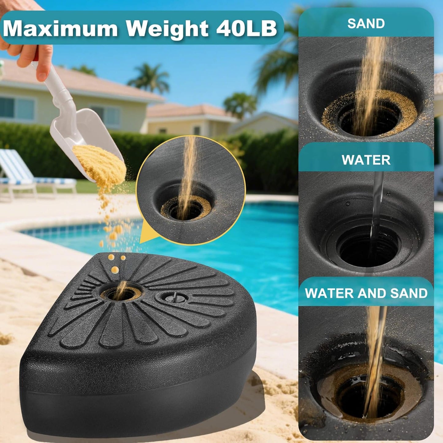 SUNGUARD UMBRELLAS 73 lb Half Round Fillable Patio Umbrella Base, Water and Sand Outdoor Stand