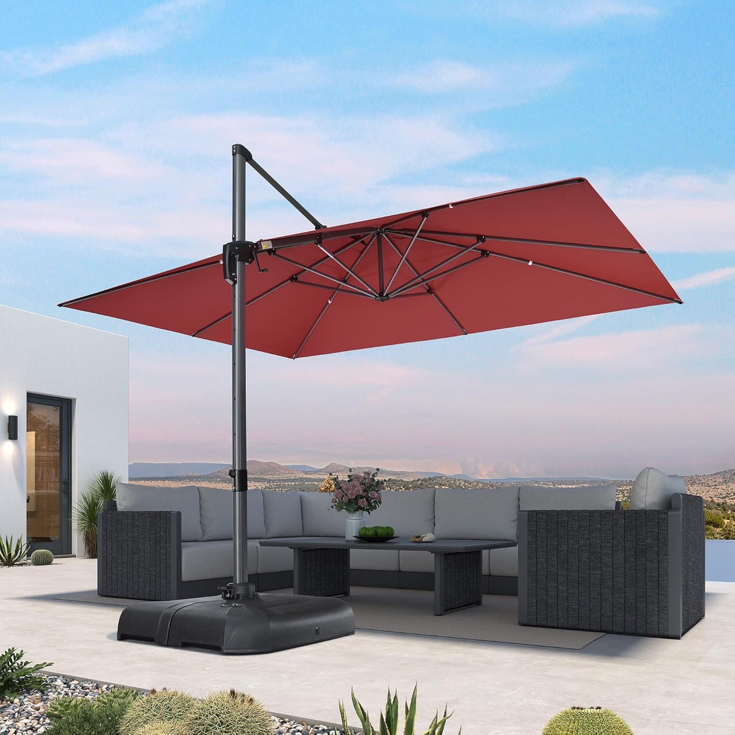 SUNGUARD UMBRELLAS Square Cantilever Patio Umbrella, 360-Degree Rotating Offset Umbrella with Aluminum Frame - Light Grey / 8' X 8' / Left-right Tilt