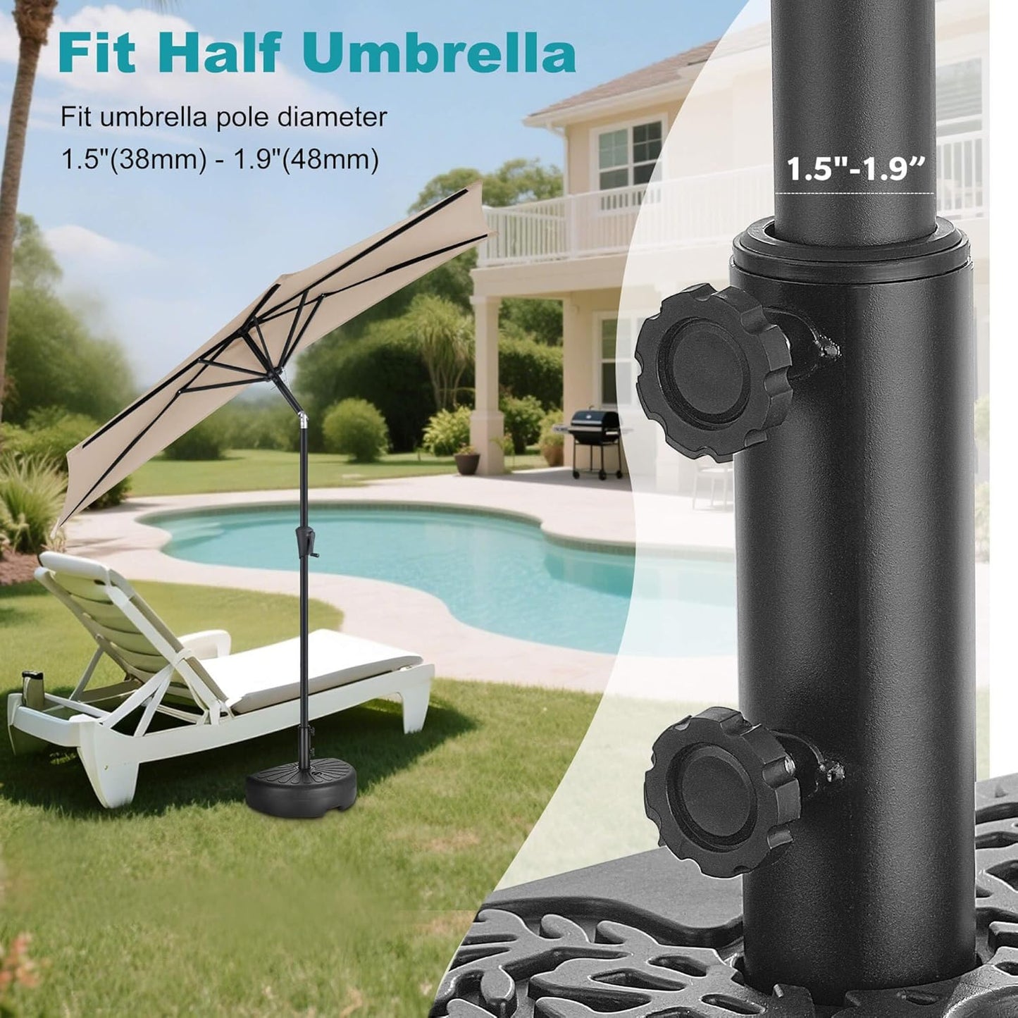 SUNGUARD UMBRELLAS 73 lb Half Round Fillable Patio Umbrella Base, Water and Sand Outdoor Stand