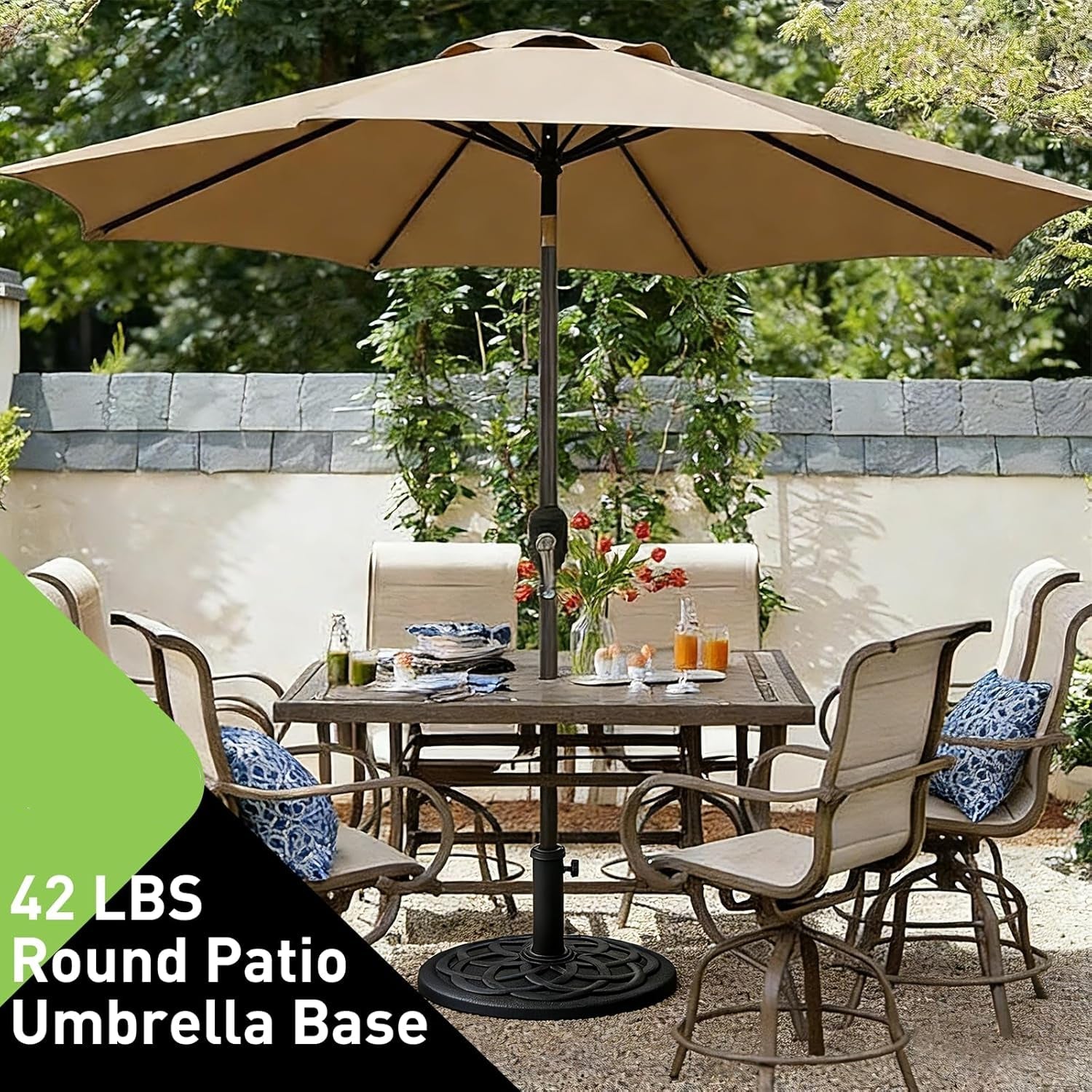SUNGUARD UMBRELLAS Round Heavy Duty Patio Umbrella Base, Resin Concrete Stand for 1.5–2 in Poles - Bronze / 42 lb