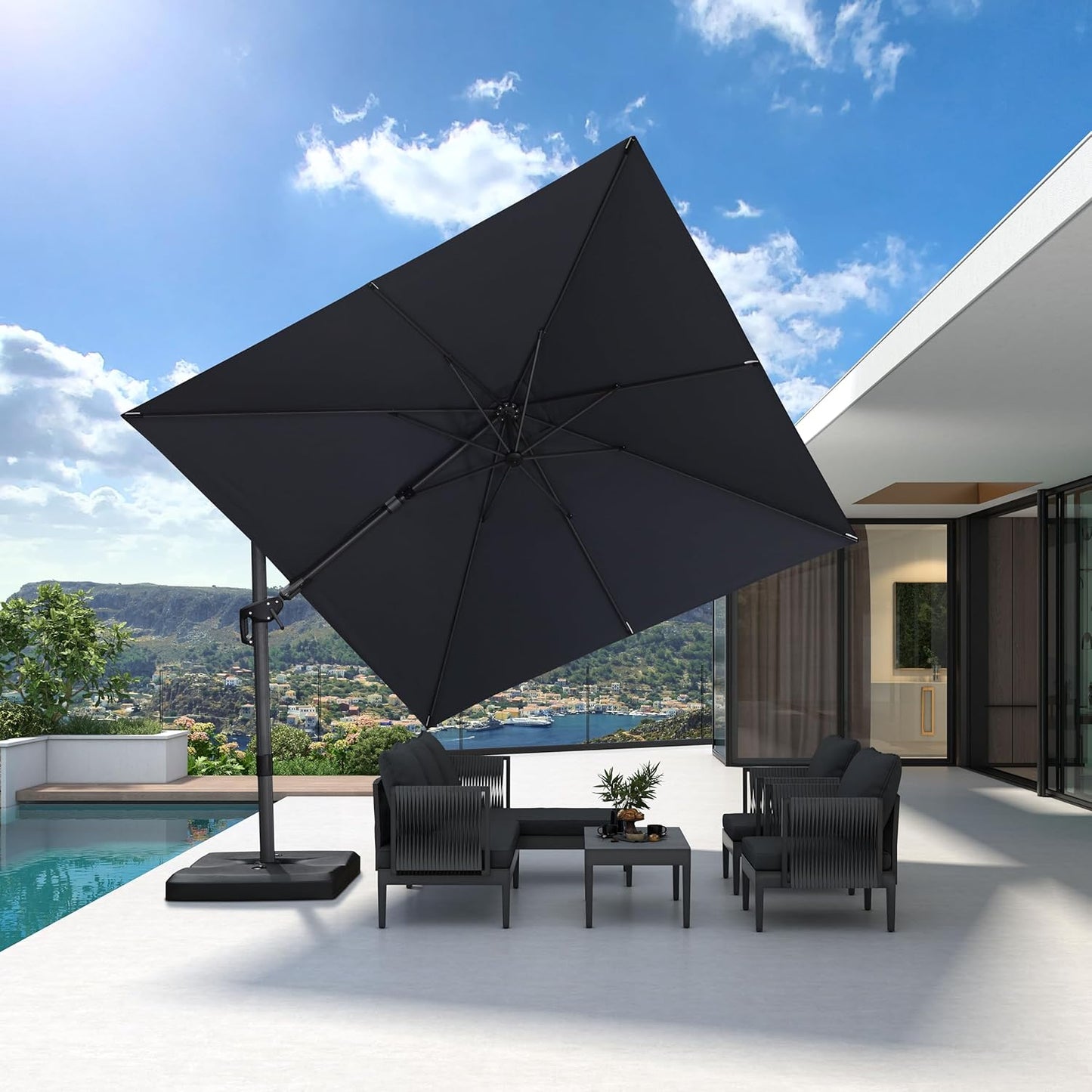 SUNGUARD UMBRELLAS Square Cantilever Patio Umbrella, 360-Degree Rotating Offset Umbrella with Aluminum Frame