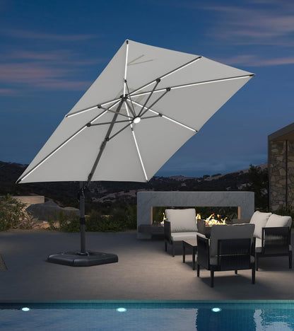 SUNGUARD UMBRELLAS Square Cantilever Patio Umbrella, 360-Degree Rotating Offset Umbrella with Aluminum Frame - Light Grey / 8' X 8' / Standard