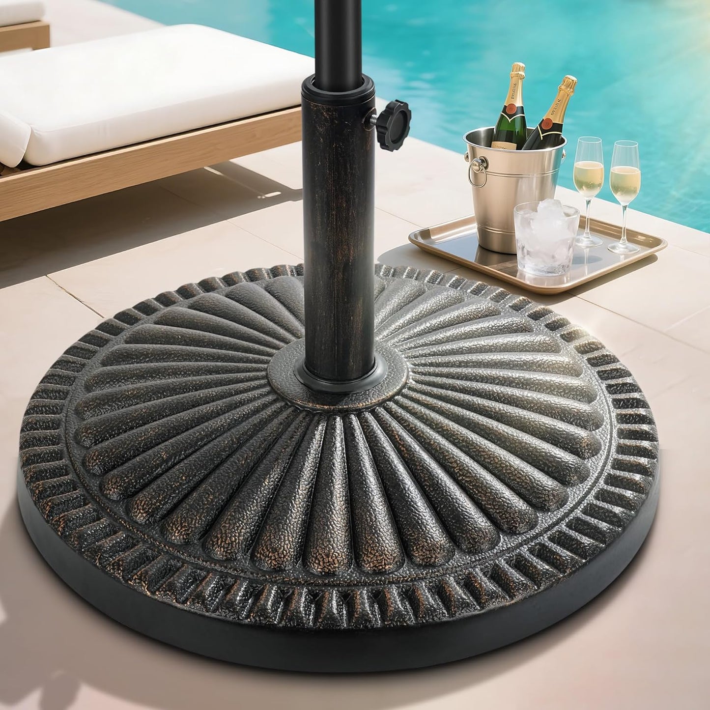 SUNGUARD UMBRELLAS Round Bronze Patio Umbrella Base, Resin Concrete Stand for Up to 1.9 in Poles - 26lb Round