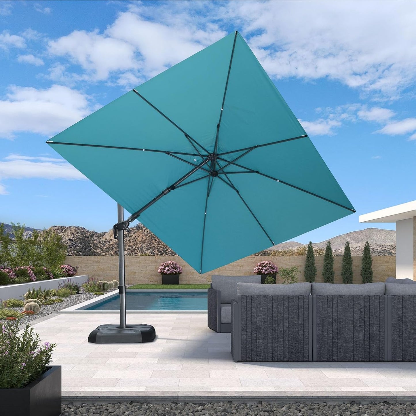 SUNGUARD UMBRELLAS Square Cantilever Patio Umbrella, 360-Degree Rotating Offset Umbrella with Aluminum Frame