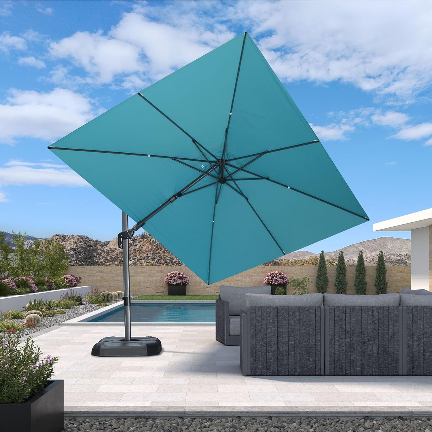 SUNGUARD UMBRELLAS Square Cantilever Patio Umbrella, 360-Degree Rotating Offset Umbrella with Aluminum Frame