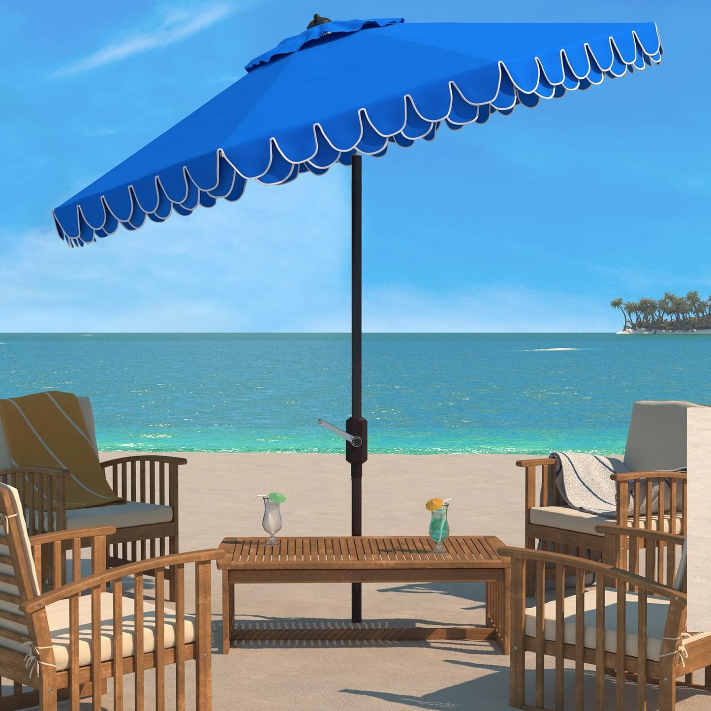SUNGUARD UMBRELLAS 9 ft Valance Patio Umbrella, Polyester Market Umbrella with Crank and Auto Tilt - Red/White
