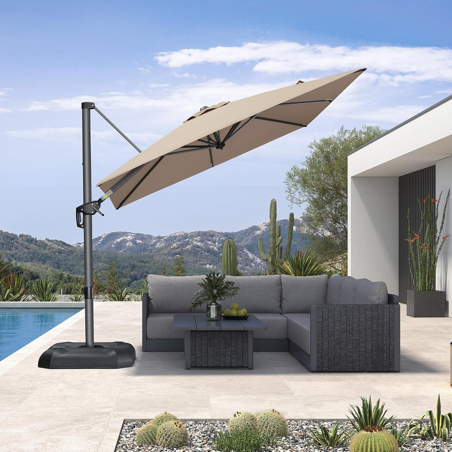 SUNGUARD UMBRELLAS Square Cantilever Patio Umbrella, 360-Degree Rotating Offset Umbrella with Aluminum Frame