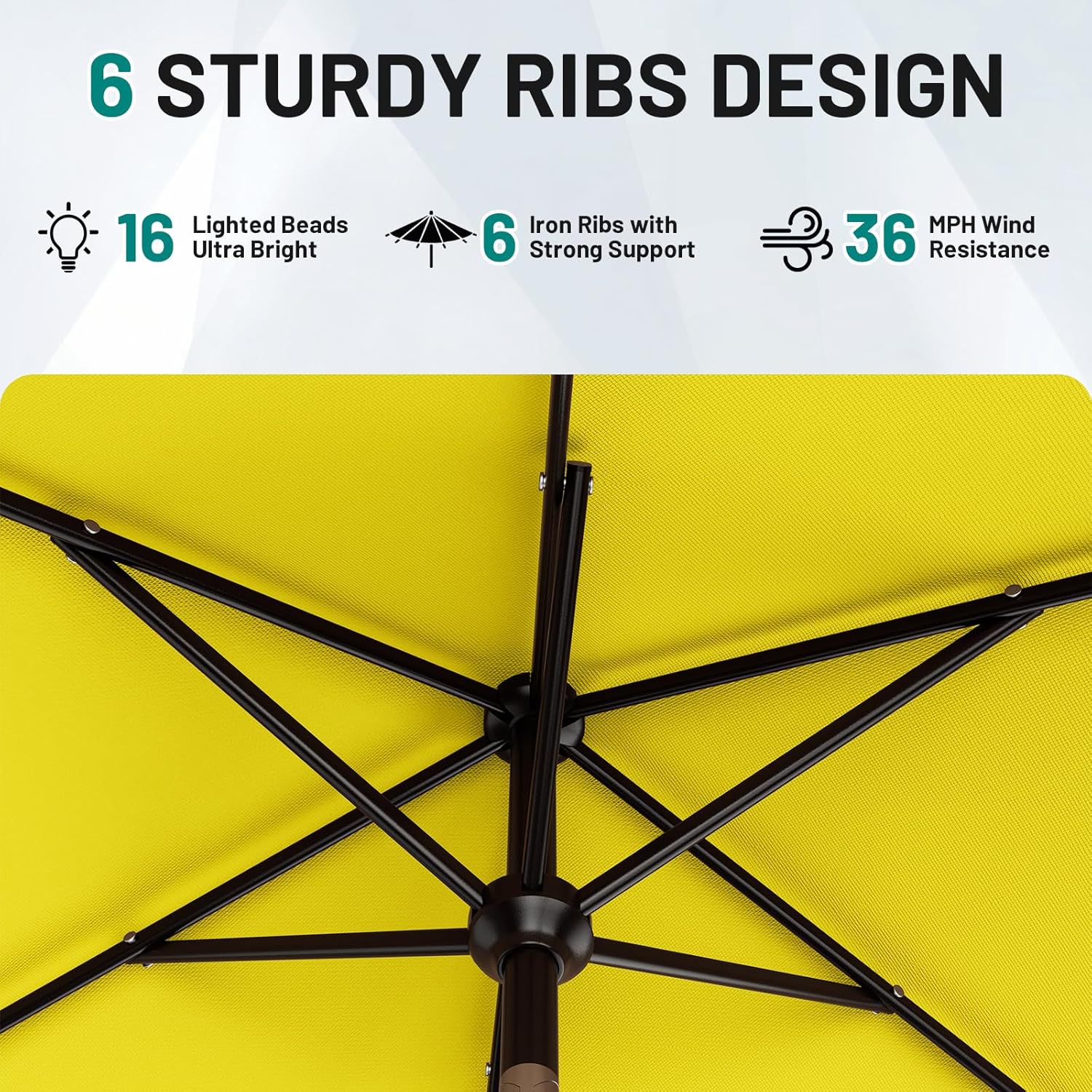SUNGUARD UMBRELLAS Rectangular Solar LED Patio Umbrella, 16-Light Vented Canopy with Crank Tilt - Navy / 12 Ft