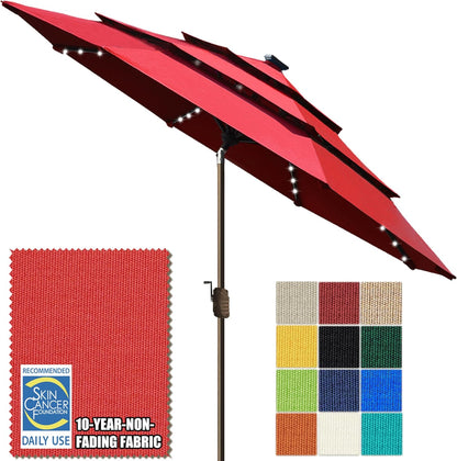 SUNGUARD UMBRELLAS Solar LED Patio Umbrella, 80-Light Acrylic Market Umbrella with Crank and Tilt - Forest Green / 9FT Triple Vents