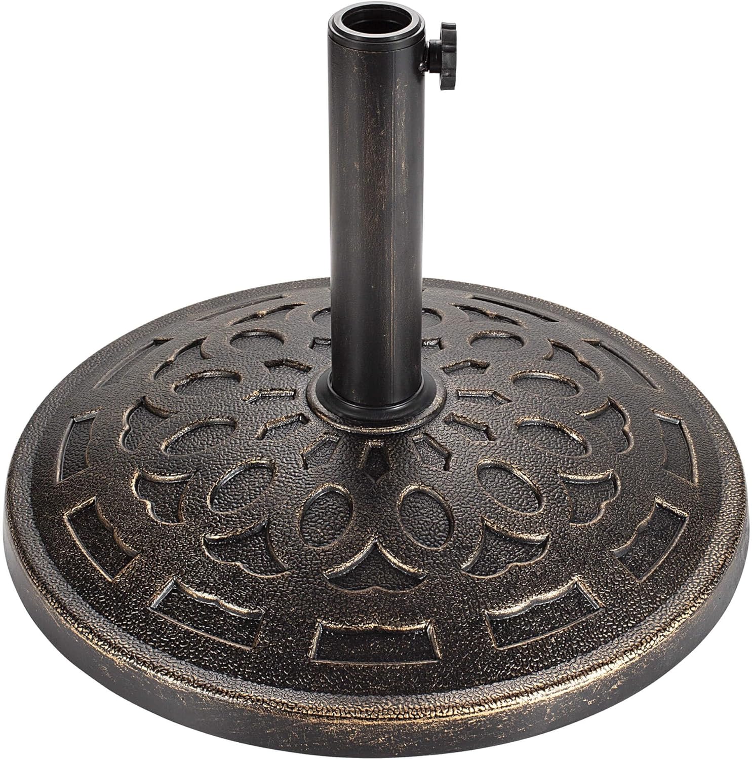 SUNGUARD UMBRELLAS Round Bronze Patio Umbrella Base, Resin Concrete Stand for Up to 1.9 in Poles