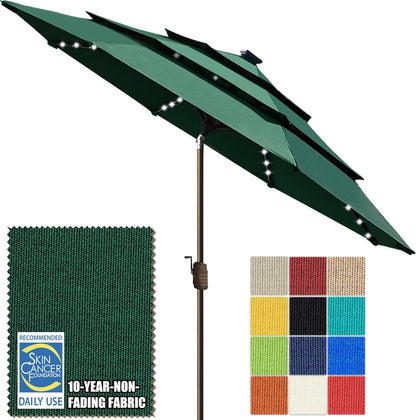 SUNGUARD UMBRELLAS Solar LED Patio Umbrella, 80-Light Acrylic Market Umbrella with Crank and Tilt - White / 9FT Triple Vents