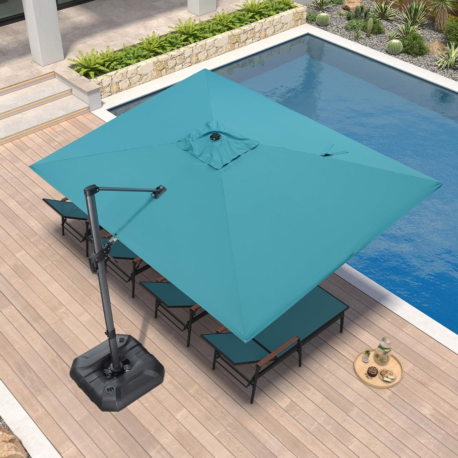SUNGUARD UMBRELLAS Square Cantilever Patio Umbrella, 360-Degree Rotating Offset Umbrella with Aluminum Frame - Turquoise Blue / 9' X 9' / Standard