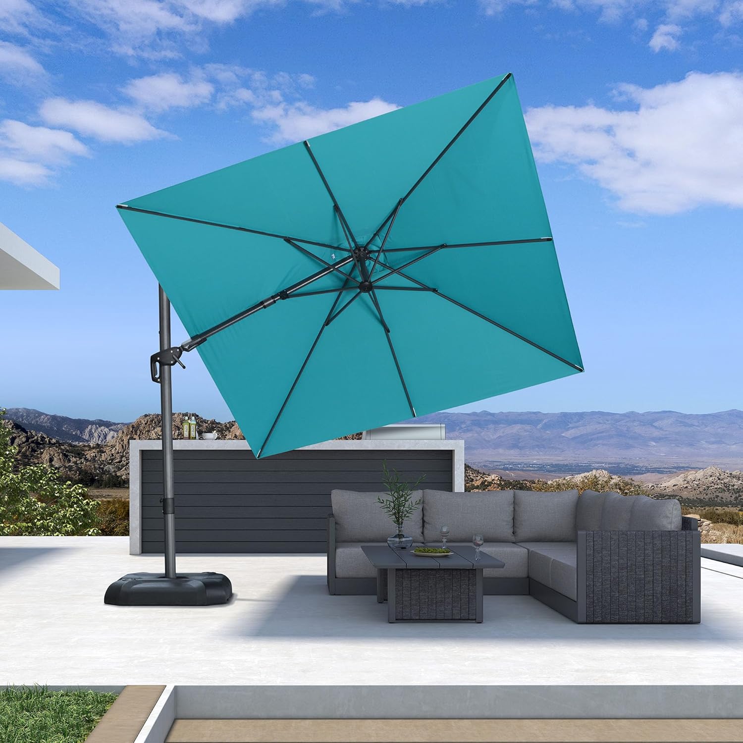 SUNGUARD UMBRELLAS Square Cantilever Patio Umbrella, 360-Degree Rotating Offset Umbrella with Aluminum Frame
