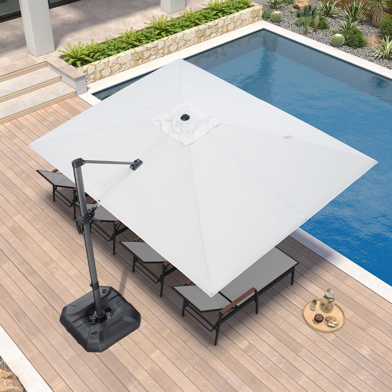 SUNGUARD UMBRELLAS Square Cantilever Patio Umbrella, 360-Degree Rotating Offset Umbrella with Aluminum Frame