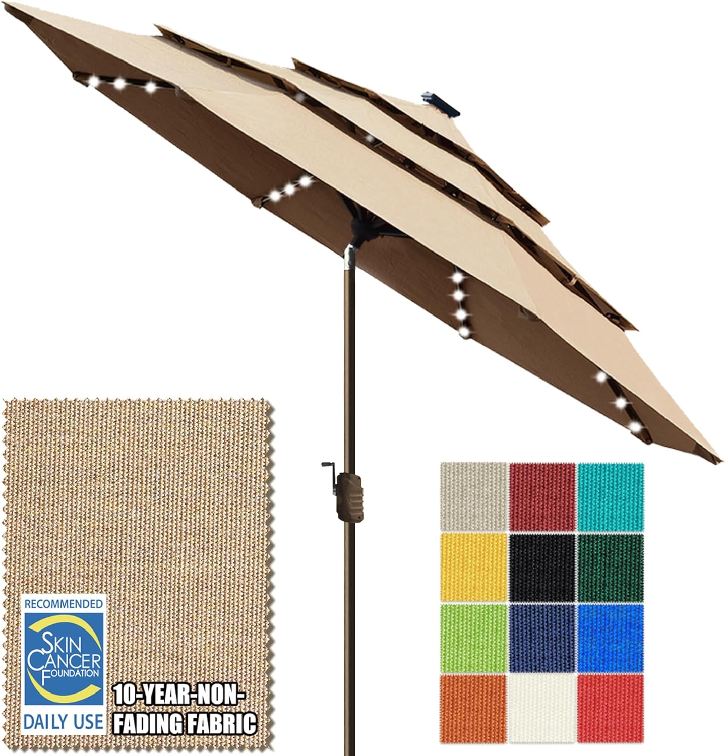 SUNGUARD UMBRELLAS Solar LED Patio Umbrella, 80-Light Acrylic Market Umbrella with Crank and Tilt - Navy Blue / 10FT Single Vent