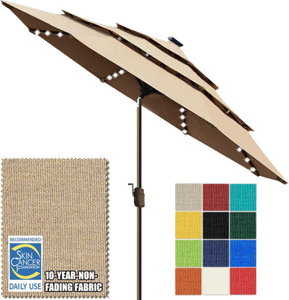 SUNGUARD UMBRELLAS Solar LED Patio Umbrella, 80-Light Acrylic Market Umbrella with Crank and Tilt - Navy Blue / 10FT Single Vent