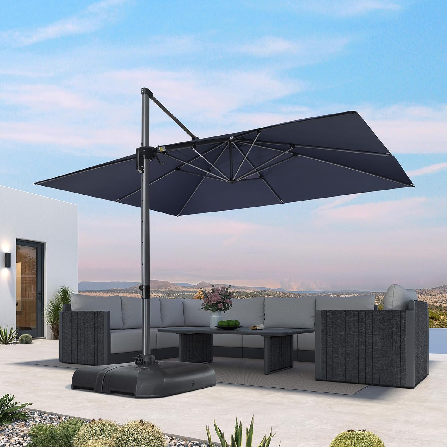SUNGUARD UMBRELLAS Square Cantilever Patio Umbrella, 360-Degree Rotating Offset Umbrella with Aluminum Frame - White / 10' X 10' / Standard