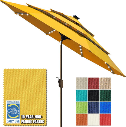 SUNGUARD UMBRELLAS Solar LED Patio Umbrella, 80-Light Acrylic Market Umbrella with Crank and Tilt - Mushroom / 9FT Single Vent