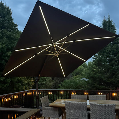 SUNGUARD UMBRELLAS Square Cantilever Patio Umbrella, 360-Degree Rotating Offset Umbrella with Aluminum Frame - Grey / 10' X 10' / Standard（LED）
