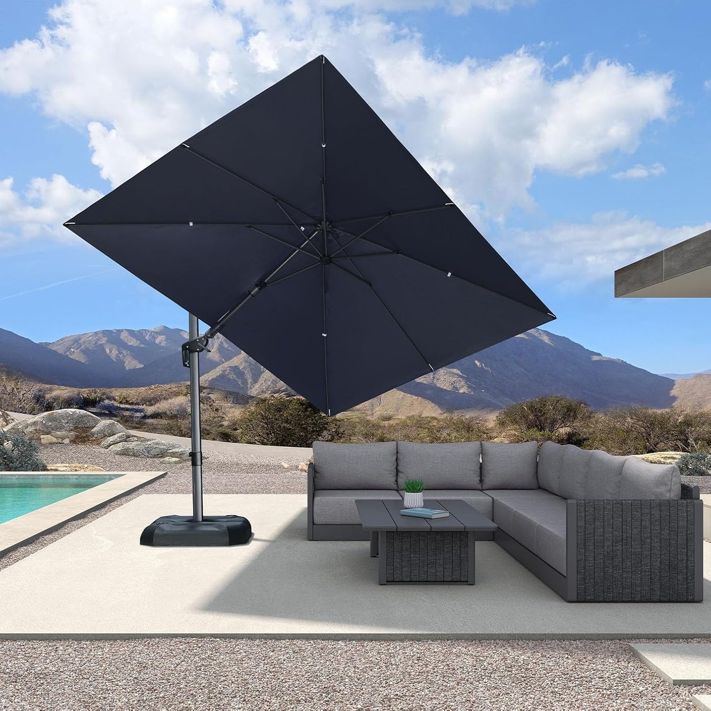 SUNGUARD UMBRELLAS Square Cantilever Patio Umbrella, 360-Degree Rotating Offset Umbrella with Aluminum Frame