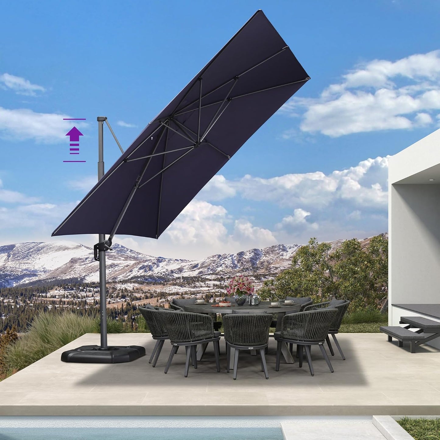 SUNGUARD UMBRELLAS Square Cantilever Patio Umbrella, 360-Degree Rotating Offset Umbrella with Aluminum Frame