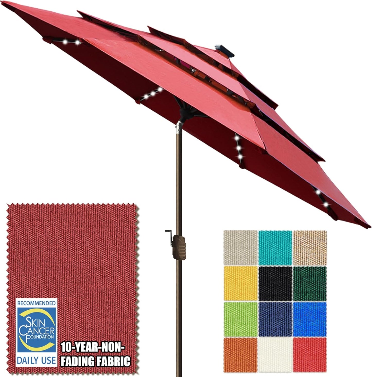 SUNGUARD UMBRELLAS Solar LED Patio Umbrella, 80-Light Acrylic Market Umbrella with Crank and Tilt
