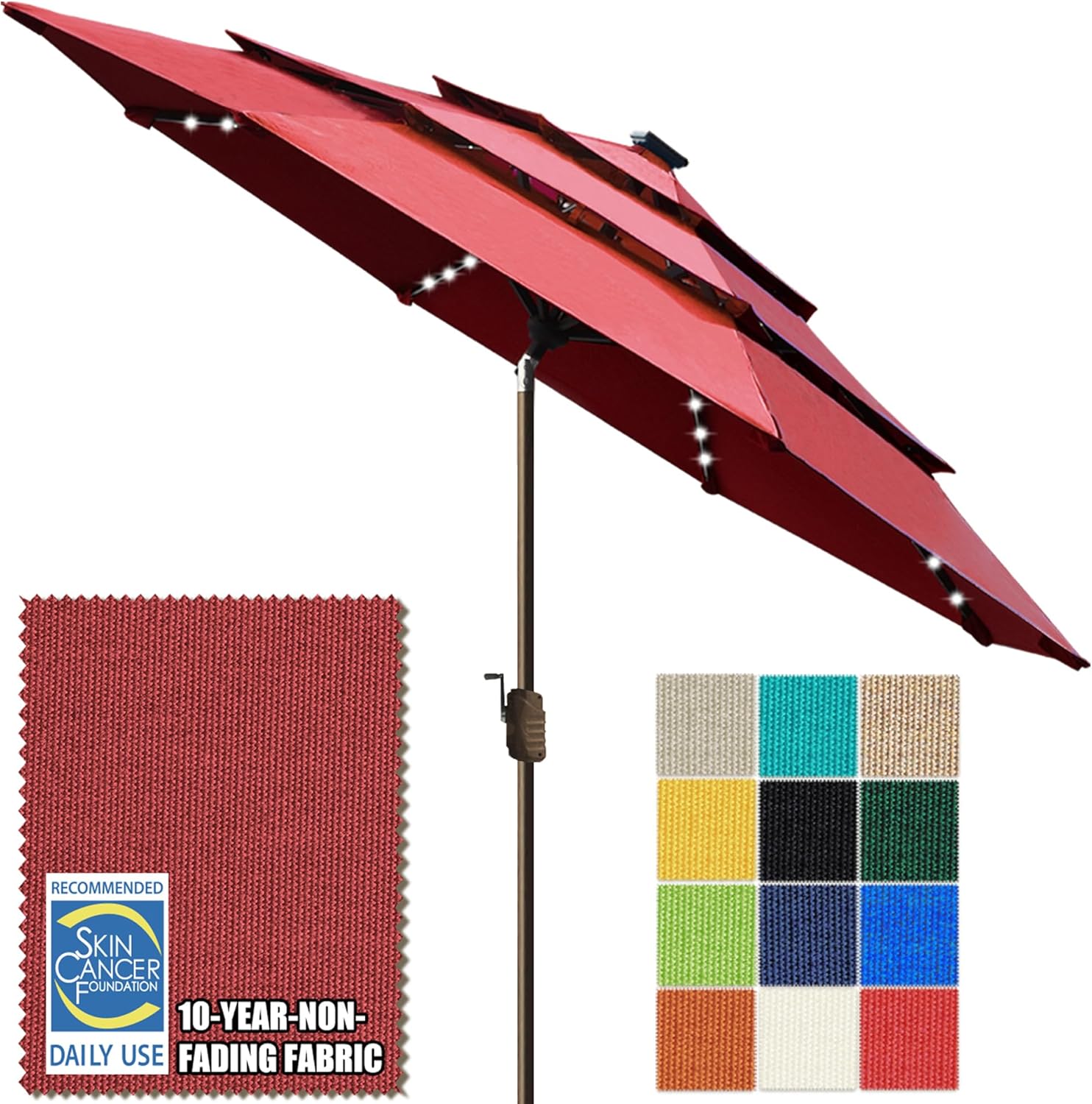 SUNGUARD UMBRELLAS Solar LED Patio Umbrella, 80-Light Acrylic Market Umbrella with Crank and Tilt