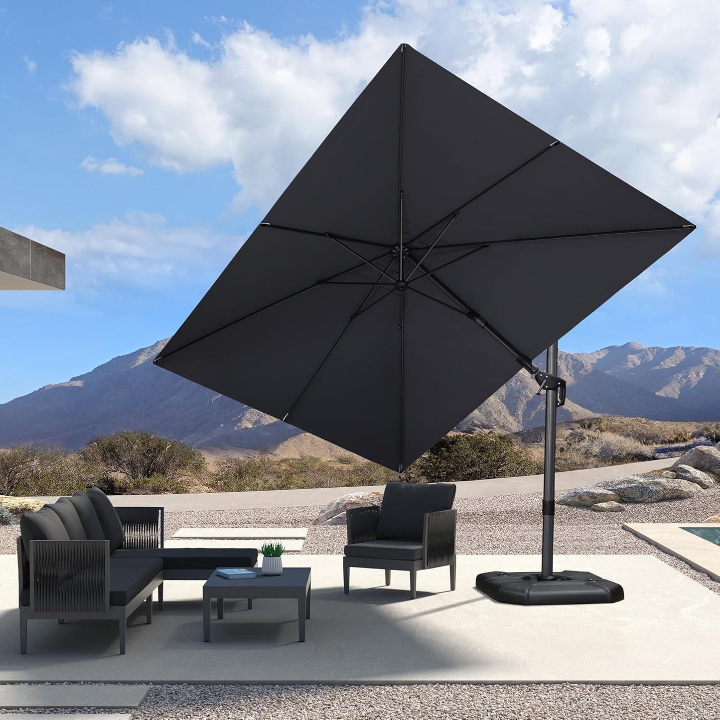 SUNGUARD UMBRELLAS Square Cantilever Patio Umbrella, 360-Degree Rotating Offset Umbrella with Aluminum Frame