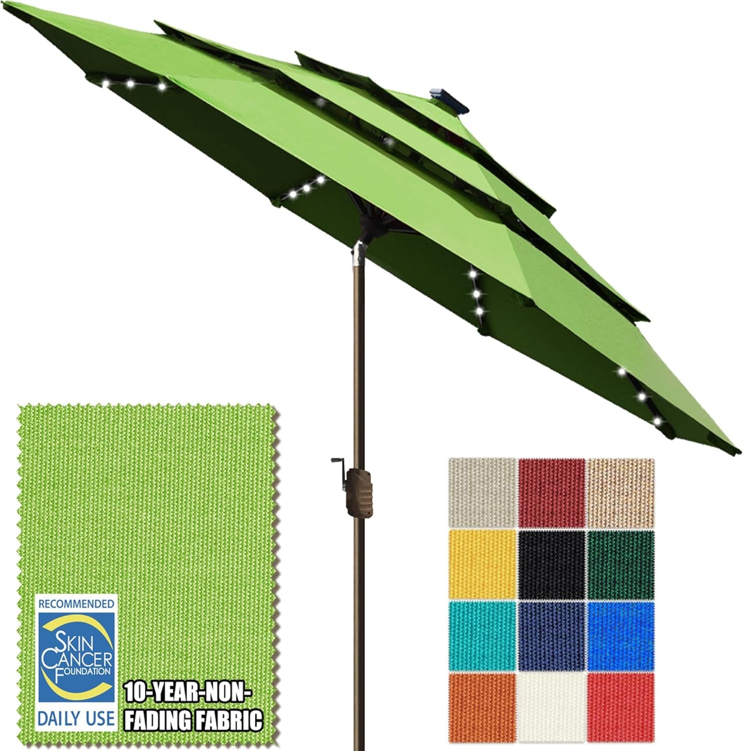SUNGUARD UMBRELLAS Solar LED Patio Umbrella, 80-Light Acrylic Market Umbrella with Crank and Tilt - Navy Blue / 9FT Triple Vents