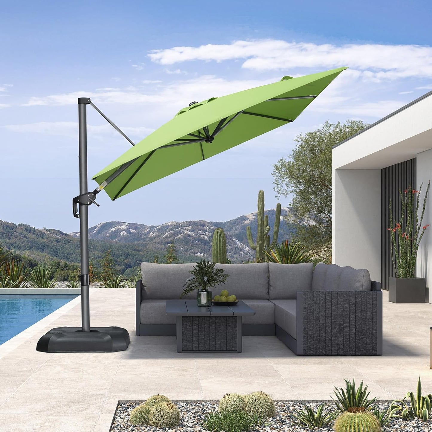 SUNGUARD UMBRELLAS Square Cantilever Patio Umbrella, 360-Degree Rotating Offset Umbrella with Aluminum Frame
