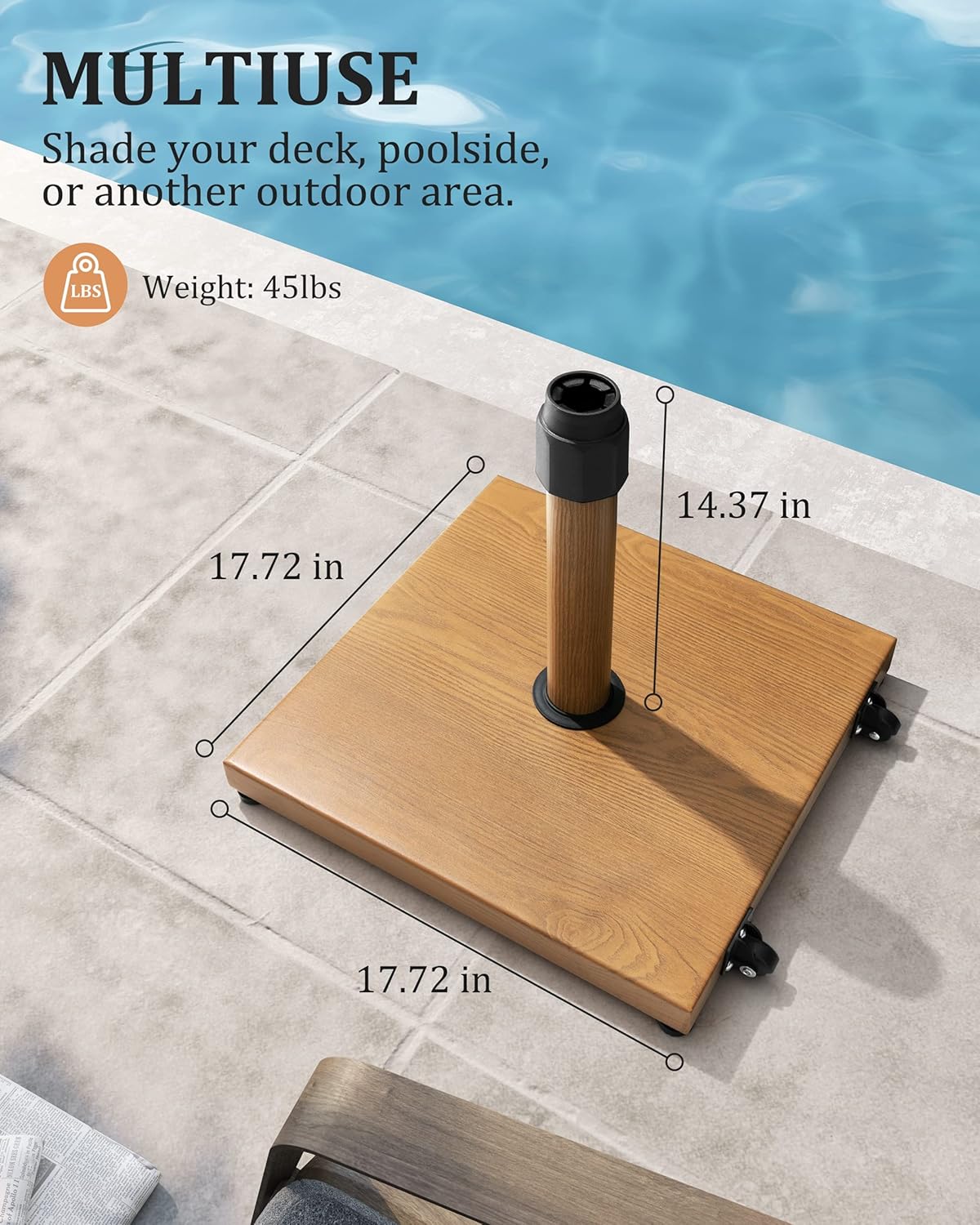 SUNGUARD UMBRELLAS 45 lb Patio Umbrella Base with Wheels, Pre-Filled Concrete Stand for 6–12 ft Umbrellas - Grey