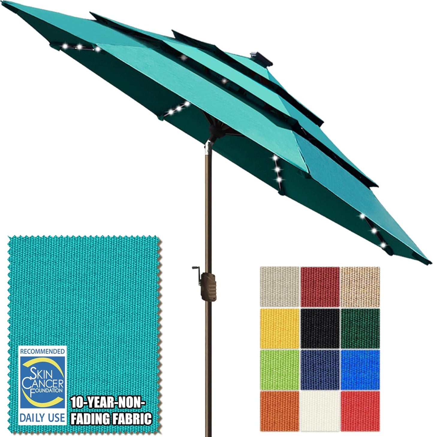 SUNGUARD UMBRELLAS Solar LED Patio Umbrella, 80-Light Acrylic Market Umbrella with Crank and Tilt - Beige / 10FT Triple Vents