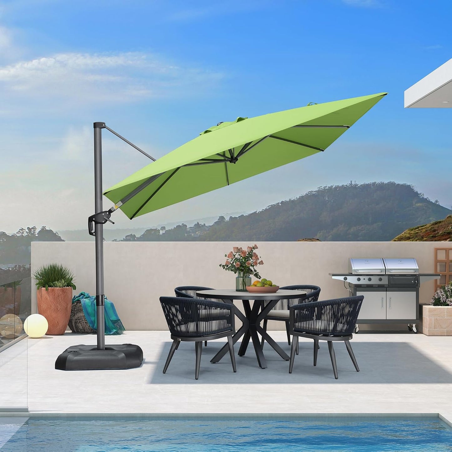 SUNGUARD UMBRELLAS Square Cantilever Patio Umbrella, 360-Degree Rotating Offset Umbrella with Aluminum Frame