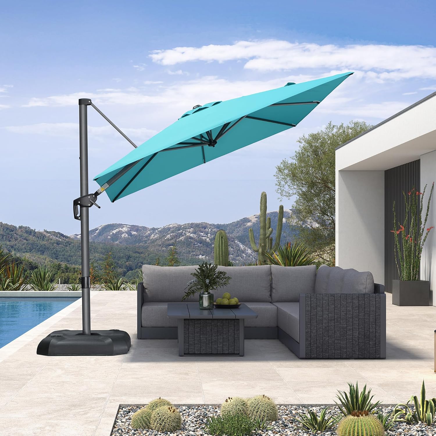 SUNGUARD UMBRELLAS Square Cantilever Patio Umbrella, 360-Degree Rotating Offset Umbrella with Aluminum Frame
