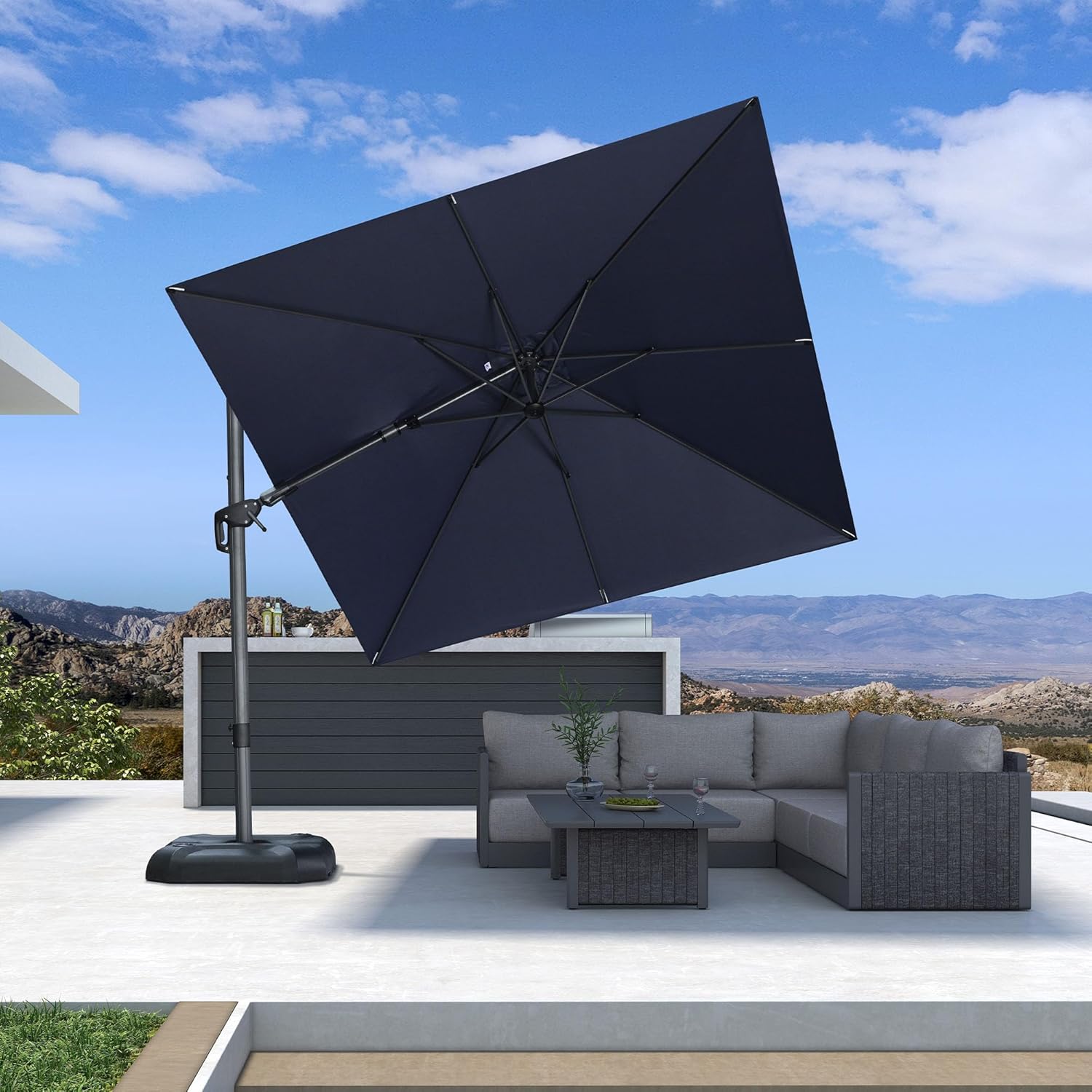 SUNGUARD UMBRELLAS Square Cantilever Patio Umbrella, 360-Degree Rotating Offset Umbrella with Aluminum Frame - White / 10' X 10' / Left-right Tilt