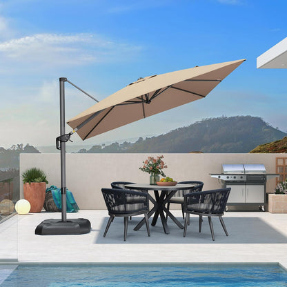 SUNGUARD UMBRELLAS Square Cantilever Patio Umbrella, 360-Degree Rotating Offset Umbrella with Aluminum Frame - Light Grey / 11 Feet / Standard