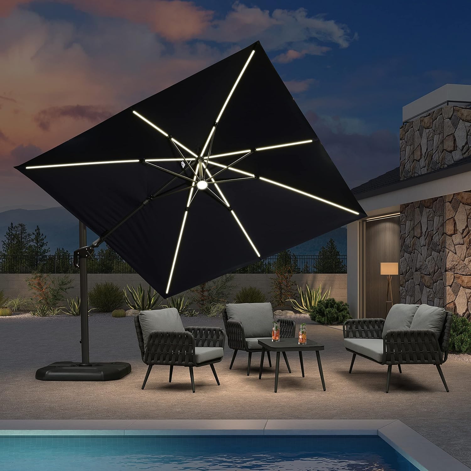 SUNGUARD UMBRELLAS Square Cantilever Patio Umbrella, 360-Degree Rotating Offset Umbrella with Aluminum Frame