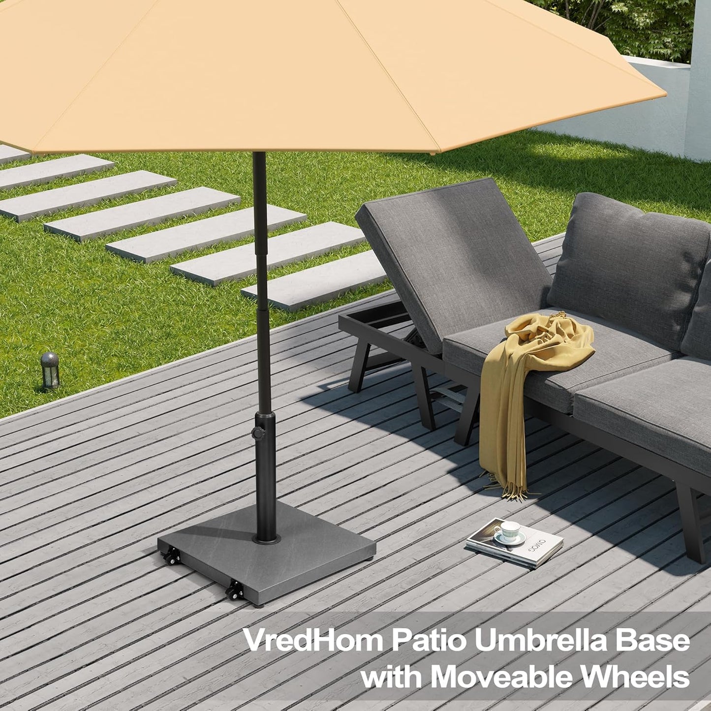 SUNGUARD UMBRELLAS 43 lb Square Patio Umbrella Base with Wheels, Pre-Filled Concrete Outdoor Stand - White（with wheels） / 43 lbs